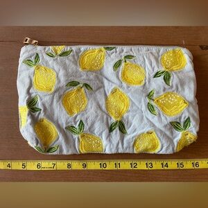 Elizabeth Scarlett Blue Cotton and Lemon Embroidered Pouch Bag